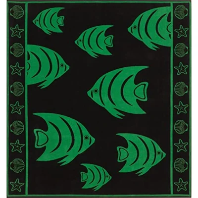 Image of Delindo Lifestyle Terrycloth Beach Towel Tropical Fish Green XXL 100% Cotton 180 x 200 cm