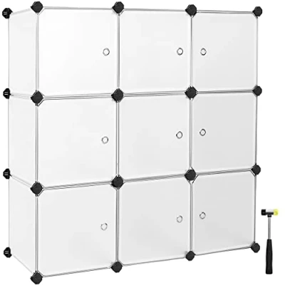 Image of SONGMICS 9 Cube Storage Organiser Unit, Plastic Closet with Doors, Modular Cabinet for Clothes, Shoes, Toys, Books, Easy to Assemble, Black LPC116HS