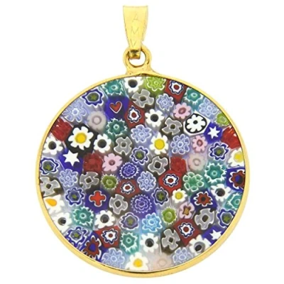 Image of GlassOfVenice Murano Glass Millefiori Pendant Multicolor in Gold Plated Frame 1&quot;