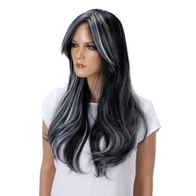 Image of CAISHA 28&quot; Wig Synthetic Heat Resistant Carnival Cosplay Party Long Hair Straight Black White PHK10a