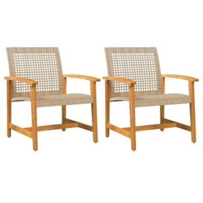 Image of vidaXL Beige Poly Rattan Garden Chairs with Acacia Wood Armrests UV Resistant Outdoor Seating for Patio, Deck, and