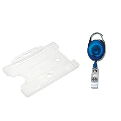 Image of ID Card It Clear Holder and Blue Retractable YoYo Security Key Clip Reel