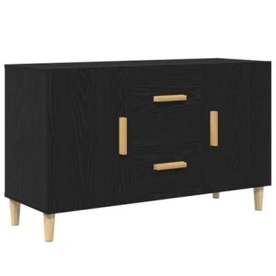 Image of vidaXL sideboard black oak engineered wood cabinet 100x36x60cm storage unit for dining, living room, office, bedroom, versatile &amp; stylish
