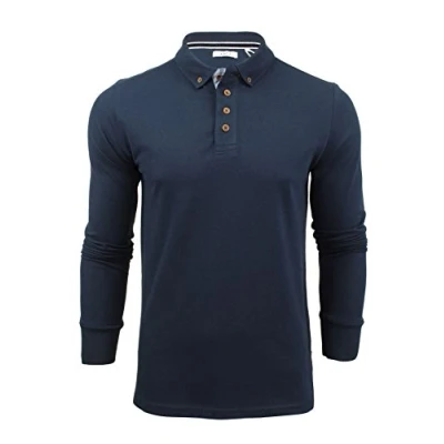 Image of Xact Men&#039;s Long Sleeved Polo T Shirt, 100% Cotton Pique, Slim Fit (Ocean Blue) S