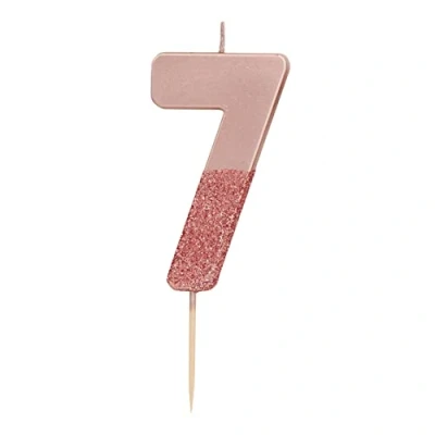 Image of Talking Tables Rose Gold Glitter Number 7 Candle Premium Quality Cake Topper Decoration Pretty, Sparkly for Kids, Adults, 7th, 70th Birthday Party, Anniversary, Milestone, RoseGold7