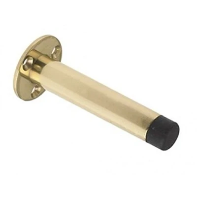 Image of Quality Wall Mounted Skirting Door Stop With Face Fix Rose 80mm Projection ZAB09B (Polished Brass)