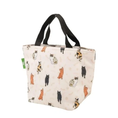 Image of ECO CHIC Lightweight Foldable Insulated Lunch Bag Water Resistant Cooler (Beloved Cats Beige)