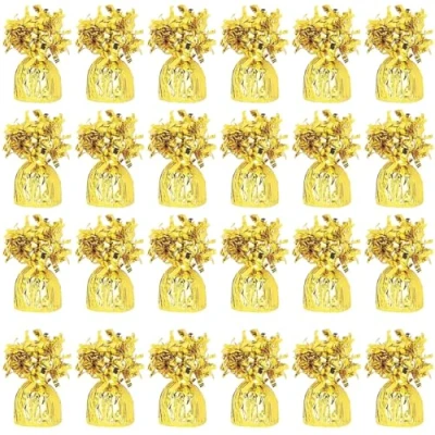 Image of Foil Helium Balloon Weights Pack of 24 Durable &amp; Colourful Bright Gold for Birthdays Parties, Events Celebrations Perfect Weight Holders