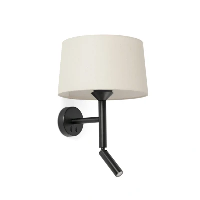 Image of Windsor Reading Wall Light Matt Black, Linen 1x E27