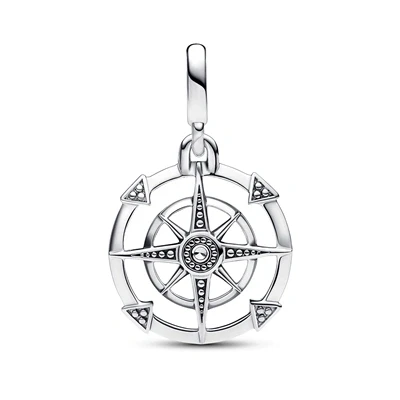 Image of Pandora ME Compass sterling silver medallion with clear cubic zirconia