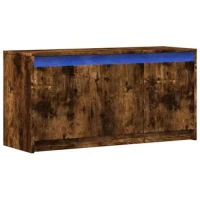 Image of vidaXL TV Cabinet with RGB LED Lights Media Stand, Smoked Oak, Engineered Wood, 100x34x50 cm Ample Storage, Modern Design