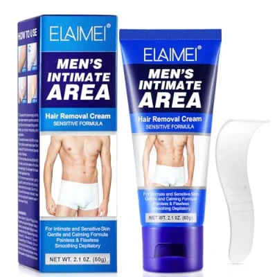 Image of Hair Removal Cream for Men 60g Mens Cream, Genitals, Painless Remover Sensitive Skin, Pubic, Body, Private Areas and Underarms