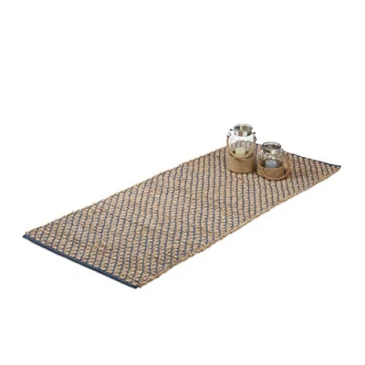 Image of Relaxdays Jute Rug, 80 x 200 cm, Handmade, Checked Print, Hallway Mat, Natural Brown