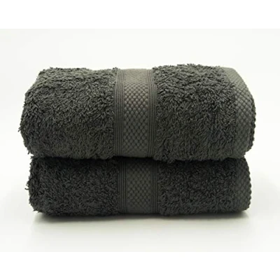 Image of Lex&#039;s Linens Pack of 2 100% Combed Cotton Grey Hand Towels