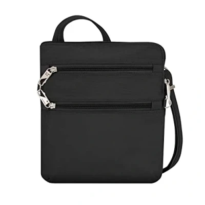 Image of Travelon Unisex Adult Anti Theft Classic Slim Dbl Zip Crossbody Bag Messenger, Black, 9 x 10.5 1