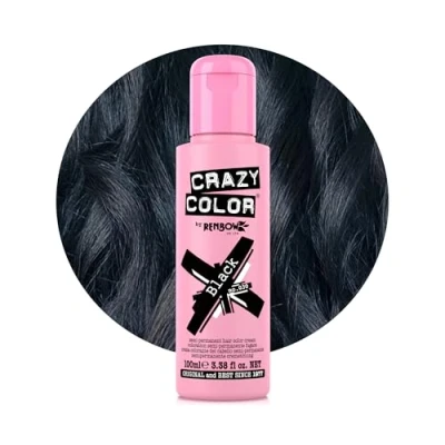 Image of Crazy Color Black Semi Permanent Hair Dye. Highly Pigmented Blue Conditioning &amp; Oil Nourishing Vegan Formula No Bleach or Ammonia 100ml