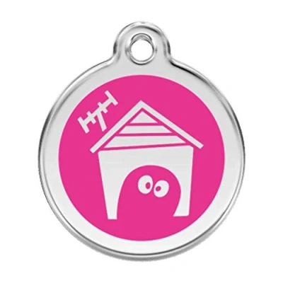 Image of RedDingo enamel pet id tag, small, &quot;Dog House&quot;, Hot Pink