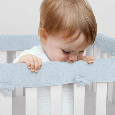 Image of Eastern Corridor EU 3pcs Baby Crib Rail Cover Protector Set Cot Protectors Safe Teething Guard Wrap for Standard 128x18 cm/68x18 cm (Blue)