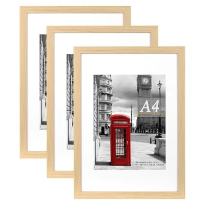 Image of Scholar Tree Natural Picture Frame A4 with Mount,Set of 3,A4 Frame,A4 Poster certificate frame,Freestanding and Wall Mountable
