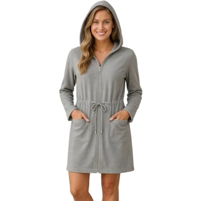 Image of Morgenstern Women&#039;s Bathrobe with Zip Hood Terry Towelling Lightweight Short, gray, M