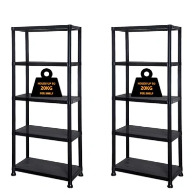 Image of Crystals Plastic Shelving Unit 3/4/5 Tier Pack of 1/2/3 Durable Heavy Duty Storage Shelves for Garage, Workshop, Shed, Office Adjustable Racking (2, 5 Shelve)
