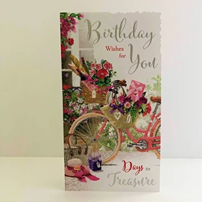 Image of Jonny Javelin Female Birthday Wishes for You Card Bicycle Flowers