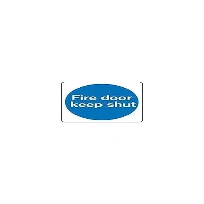 Image of SIGNS &amp; LABELS KM14A/S Safety Sign, Fire Door Keep Shut, Self Adhesive, 100 mm x (Pack of 5), blue/white