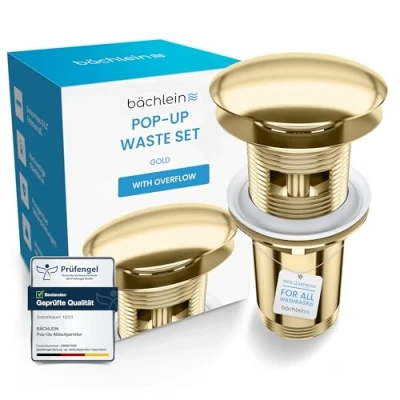 Image of Bächlein Universal Drain Set with Overflow (Gold) Brass Valve Installation Instructions