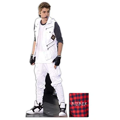 Image of *Fan Pack* Justin wearing White Tracksuit Lifesize Cardboard Cutout (Standee / Standup) Includes 8X10 (25X20Cm) Star Photo Fan Pack #318