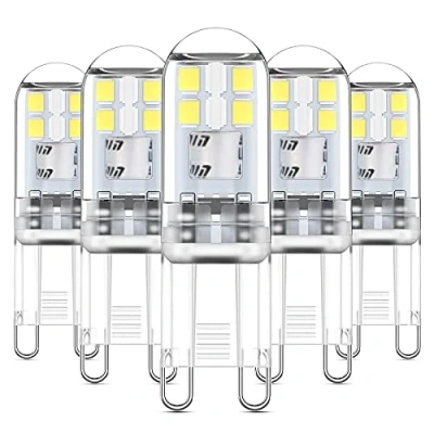 Image of DAIHHZA G9 LED Bulbs 2W Cool White 6000K Equivalent to 10W 20W Halogen Bulbs, 360 Beam Angle,Non Dimmable, Non Flicker, Bi pin Socket, 220 240V AC Energy Saving Lamps, Pack of 5