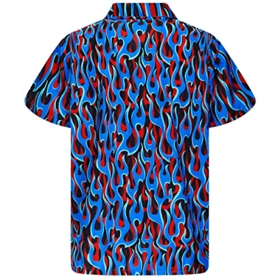 Image of King Kameha Funky Hawaiian Shirt, Men, Shortsleeve, Flames Allover, Blue, M