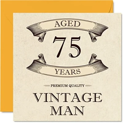 Image of Vintage 75th Birthday Cards for Men Aged 75 Years Fun Card Grandpa Dad Husband Uncle Brother Grandad, 145mm x Greeting Cards,