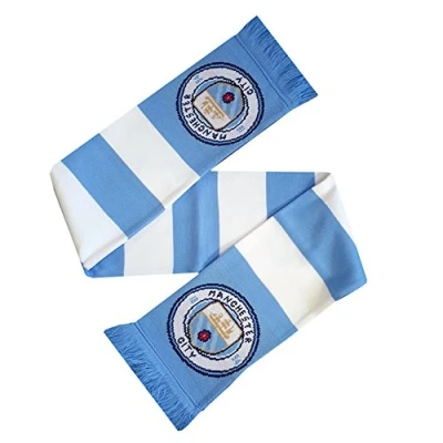 Image of Manchester City FC Official Striped Football Supporters Crest/Logo Bar Scarf (One Size) (White/Blue)
