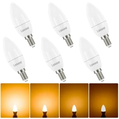 Image of Linkind E14 LED Dimmable Candle Light Bulbs, 4.2W SES Bulb B35, 470lm, 40W Equivalent, 2700K Soft White, Energy Saving, CE/RoHS/ErP Certified, 6 Pack