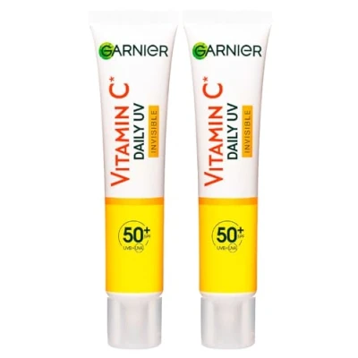 Image of Garnier SkinActive Vitamin C Daily Anti UV Fluid Spot Invisible SPF 50+ Moisturizing Rapid Absorption 2 Bottles of 40ml