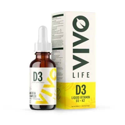 Image of Vivo life Vitamin D3 K2, 50ml Liquid Complex Drops, 2000iu of D3, Vegan Health Supplement for Men and Women, 100 Servings