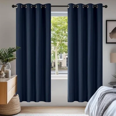 Image of Deconovo Solid Curtains Blackout Room Darkening Eyelet Thermal Inshulated for Boys Bedroom 140x180cm Navy Blue 2 Panels