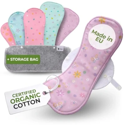 Image of Reusable Sanitary Pads Heavy Flow, 6 Pack (L&amp;XL) Organic Cotton Washable Made in EU; Maxi Period Pads, Cloth Menstrual; Large Incontinence for Women