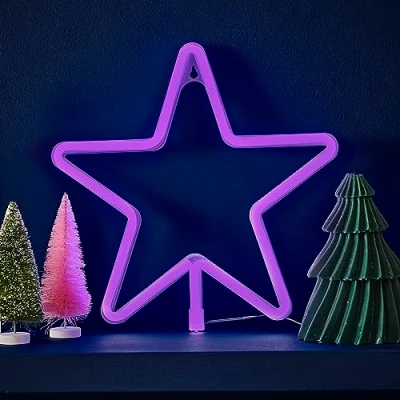 Image of Ginger Ray Christmas Large Lilac Light Up Star Neon Fireplace Tabletop Decoration