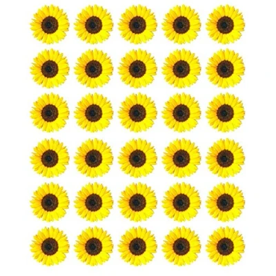 Image of Ronnies Bakery Company 30 Yellow Sunflowers Edible Wafer Paper CAKE_TOPPER for Birthday