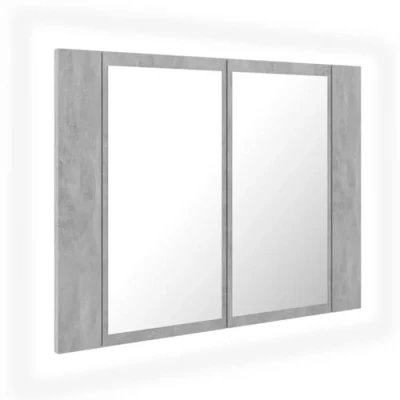Image of vidaXL LED Bathroom Mirror Cabinet Indoor Washroom Vanity Wall Furniture Frame Unit Storage Chipboard with RGB Light 40x12x45 cm Concrete Grey