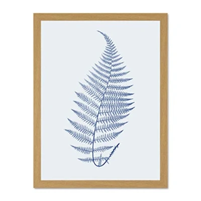 Image of Wee Blue Coo Botanics Cobalt Fern Alpestre Large Light Oak Framed Art Print Wall Poster 18x24 inch