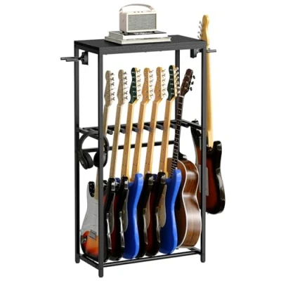 Image of MAHANCRIS Guitar Stand for Acoustic Holder, Electric Guitar, Bass, Ukulele, Multiple Rack Floor Adjustable Guitars, Amp Accessories, Home Music Studio, Black AGSHB6701