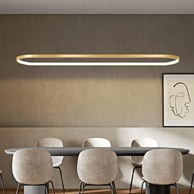 Image of Bellastein Pendant Light Oval Dining Table Office Lamps, LED Hanging dimmable Ceiling with Remote Control, Modern Ring Design Chandelier for Room Kitchen lamp (L70cm, Gold)