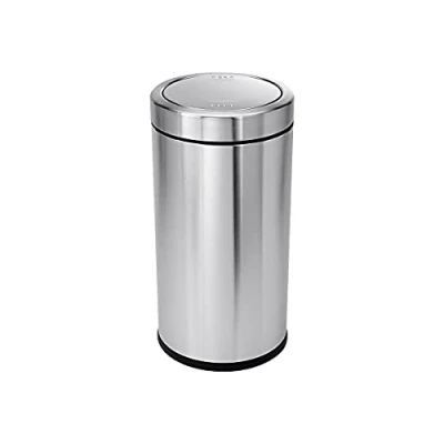 Image of simplehuman CW1442 55L Swing Top Office Business Commercial Bin, Large Capacity, Balanced Lid, Lift Off Non Skid Base, Inner Bucket, Brushed Heavy Gauge Stainless Steel