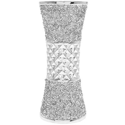 Image of The Leonardo Collection Silver Sparkle Flower Vase With Crushed Diamonte Bling Textured Home Decoration Display Ornament Decor 19cm