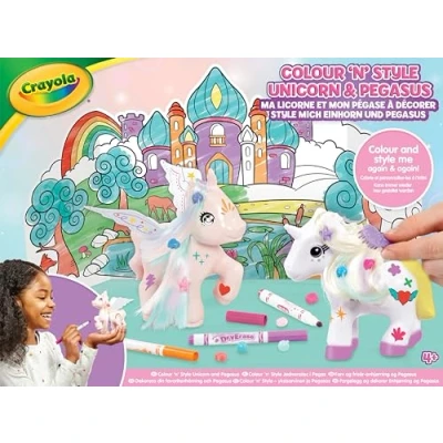 Image of CRAYOLA Colour &#039;n&#039; Style Unicorn &amp; Pegasus Twin Pack Your Own Mythical Friends Again and Includes 8 Washable Markers Accessories Ideal for Kids Aged 4+