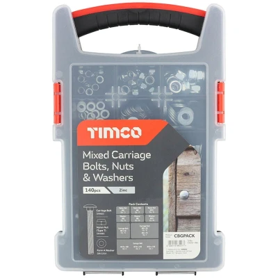 Image of 2x TIMCO Mixed Carriage Bolts, Nuts and Washers Grab Pack Zinc CBGPACK