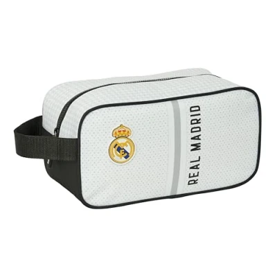 Image of Safta Real Madrid 1st Team 24/25 Medium Shoe Rack, Multi Purpose, Pencil Case, Sport, Extracurricular Football, Comfortable and Versatile, 29 x 14 15 cm, White/Grey, Estándar, Casual