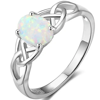 Image of 925 Sterling Silver Oval Cut Fire Opal Celtic Knot Wedding Engagement Promise Ring (G)